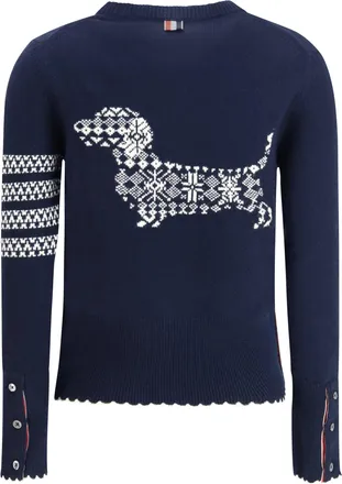 Thom Browne Womens Holiday Hector Sweater Navy Fleece Wool Ovis Aries