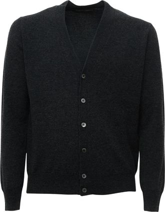 FILIPPO DE LAURENTIIS Ribbed Button-Up Cardigan - Heren - Vesten - Grijs - XL - Wol - Truien & Vesten