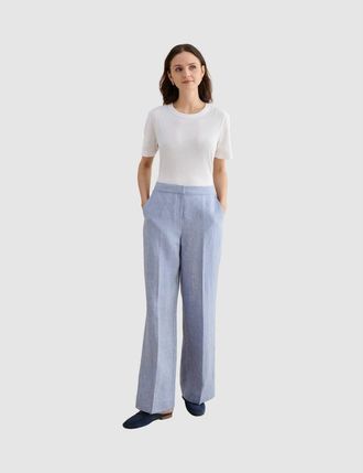 Hobbs London Estella Mid-Rise Wide-Leg Linen Trousers in Blue White at Nordstrom, Size 10