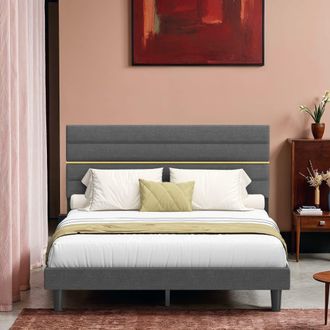 Vasagle Marco de cama matrimonial 160x202 cm de metal y madera gris
