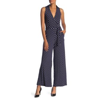 Nina Leonard Sleeveless Faux Wrap Jumpsuit in Navy/ivory at Nordstrom Rack, Size X-Large