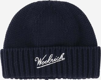 Woolrich Navy Blue Logo Beanie Hat