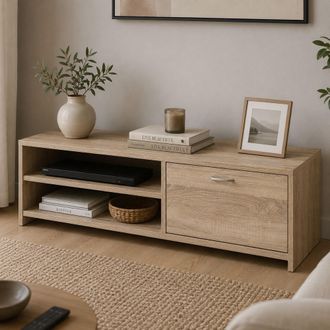 Dmora Mueble Para Tv Lihamo, Un Caj&oacute;n, 2 Estantes, 2 Compartimentos, 120x39x31h Cm Roble Marr&oacute;n