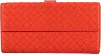 Bottega Veneta Pre-owned Womens Intrecciato Long Wallet - Orange - One Size