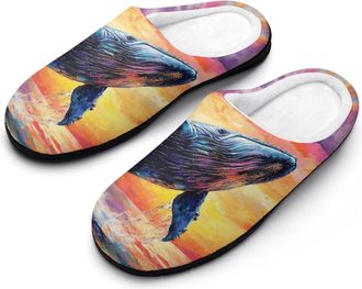 Generic Whale Breaching Surface Of Ocean Slippers Men Winter Warm Cotton Anti-Slip Indoor Slip-Ons House Shoes