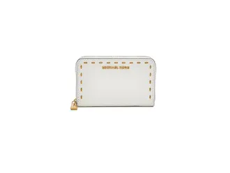 Michael Kors Jet Set Small Zip Around Card Case Womens Coin Purse Optic White, Leather