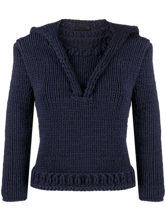 Bevza hooded knit jumper - women - Cotton - M - Blue