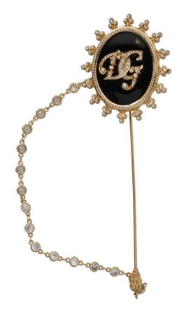Dolce & Gabbana Gouden Messing Kristal DG Logo Zonne Speld Sieraad Broche