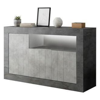 Dmora Dmora - Aparador Ledro, Buf&eacute; De Sal&oacute;n, Aparador De Sal&oacute;n, Despensa De Cocina, Made In Italy, 138x42 H86 Cm, Pizarra Y Cemento