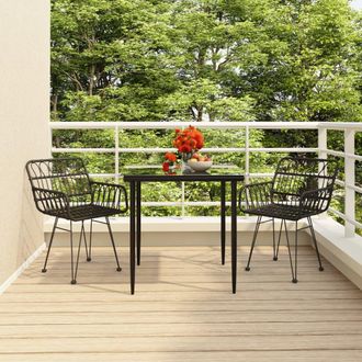 vidaXL Juego De Comedor De Jard&iacute;n 3 Piezas Rat&aacute;n Sint&eacute;tico Negro Vidaxl