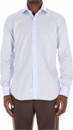 Barba Heldere Blauwe Katoenen Twill Overhemd - Heren - Zakelijke Overhemden - Blauw - M - Katoen - Overhemden