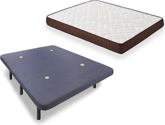 HOGAR 24 Cama Completa - Colchón Viscobrown Doble Capa Viscosoft, Altura 15 cm + Base Tapizada Gris + Patas de 25 cm, 150x190 cm