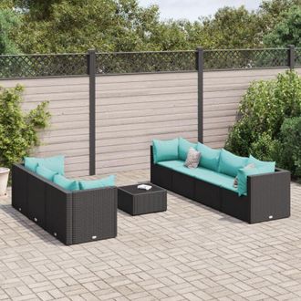 vidaXL Set De Muebles De Jard&iacute;n 8 Pzas Y Cojines Rat&aacute;n Sint&eacute;tico Negro