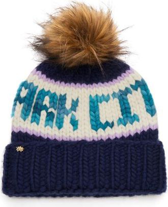 Lele Sadoughi Park City Faux Fur Pompom Merino Wool Beanie in Navy at Nordstrom