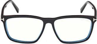 Tom Ford 56mm Square Blue Light Blocking Glasses in Black Eco/t Logo at Nordstrom