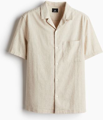 H&M Kurzarmhemd aus Leinenmix in Regular Fit - White