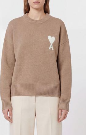 Ami Wool and Alpaca Blend Jacquard Logo Crewneck Jumper