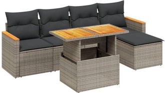 vidaXL Vidaxl - Set De Muebles De Jard&iacute;n 6 Pzas Y Cojines Rat&aacute;n Sint&eacute;tico Gris