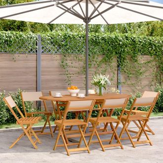 vidaXL Sillas De Jard&iacute;n Plegables 8 Uds Madera Maciza Y Tela Beige Vidaxl