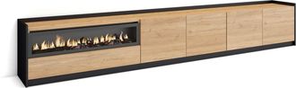 Skraut Home Skraut Home - Mueble Tv, Televisi&oacute;n, 310x37x50cm, Para Tv Hasta 80, Chimenea El&eacute;ctrica, Roble Y Negro