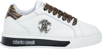 Roberto Cavalli White and Jaguar-Print Sneakers, Brand Size 35 ( US Size 5 )