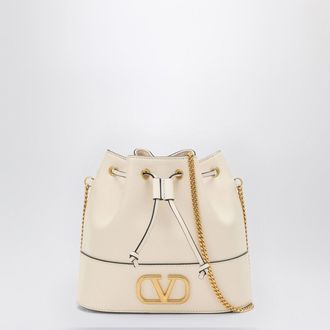 Valentino Garavani Vlogo Ivory Leather Bucket Bag
