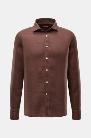 Braun Hamburg Men - Linen shirt shark collar brown