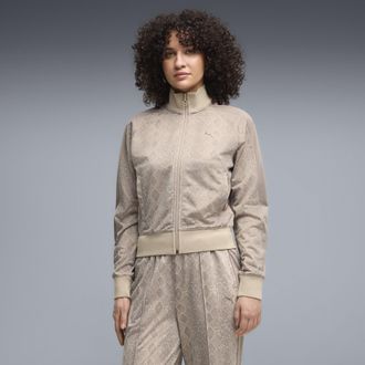 Puma Giacca sportiva corta con stampa T7 da donna, Abbigliamento, Beige, XL
