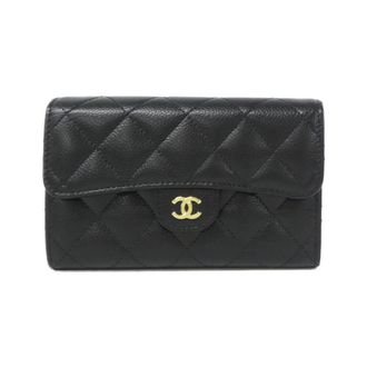 Chanel Black Grained Calfskin Wallet (Tri-Fold) (Pre-Owned)