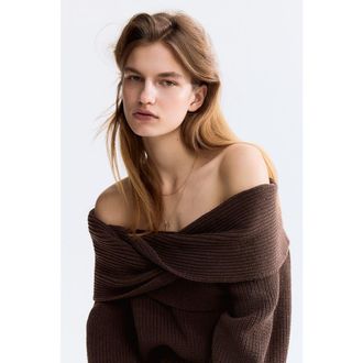 H&M Off-the-shoulder Jumper in Dark Brown at Nordstrom, Size X-Small