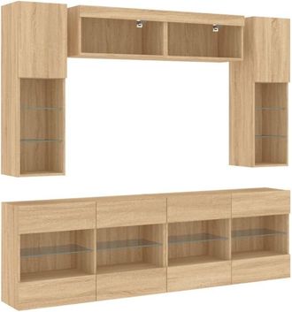 vidaXL 6 Piece TV Wall Cabinet Set with LED Lights Sonoma Oak vidaXL