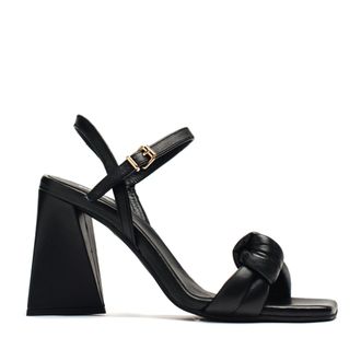 VAMSKO Eden Black Knotted Strap Block Heel Leather Sandals