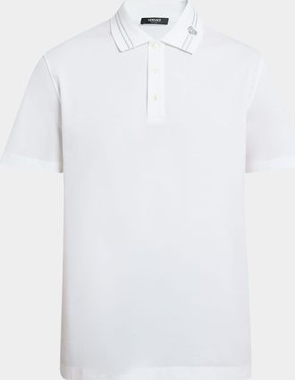Versace Mens Medusa-Collar Pique Polo Shirt