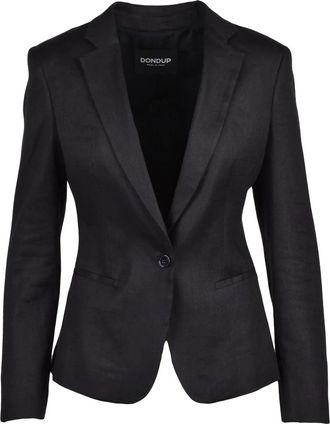 Dondup Black Rounded Linen Viscose Elastane Blazer Jacket