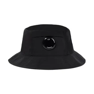 C.P. Company Hats, male, Black, Size: XL Chrome R Lens Logo Bucket Hat