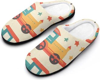 Generic Locomotive Trains Star Slippers Men Winter Warm Cotton Anti-Slip Indoor Slip-Ons House Shoes