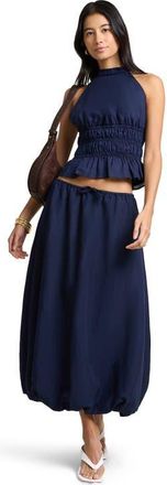 Onia Air Linen Smocked Halter Top in Noir Navy at Nordstrom, Size Medium