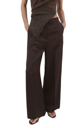 Mango High Waist Wide Leg Pants in Chocolate at Nordstrom, Size 14