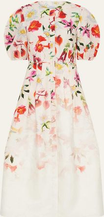 Gabriela Hearst Ignis Degrade Floral-Print Linen Puff-Sleeve Midi Dress