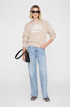 Anine Bing Harry Shrunken Paris Sweatshirt in Beige at Nordstrom, Size X-Small