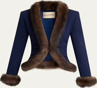 Valentino Garavani Wool Crepe Jacket with Shearling Trim