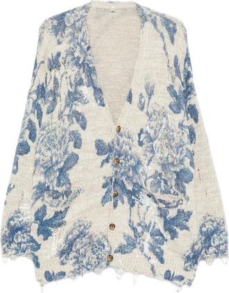R13 Floral-print Distressed Cardigan