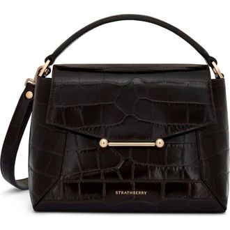Strathberry Mosaic Croc Embossed Leather Top Handle Bag in Mahogany at Nordstrom