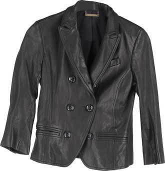 Diane Von Fürstenberg Pre-owned Womens von Double Breasted Blazer in Black Leather - Size 2XS