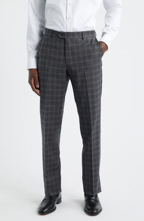 Berle Narrow Plaid Wool Dress Pants in Medium Grey at Nordstrom, Size 38