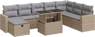 vidaXL Set De Sof&aacute;s De Jard&iacute;n Con Cojines 9 Pzas Rat&aacute;n Sint&eacute;tico Beige Vidaxl