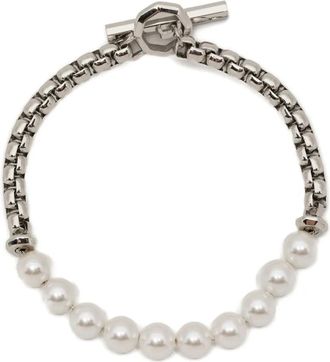 agnès b. pearl beaded bracelet - women - stainless steel - One Size - Silver