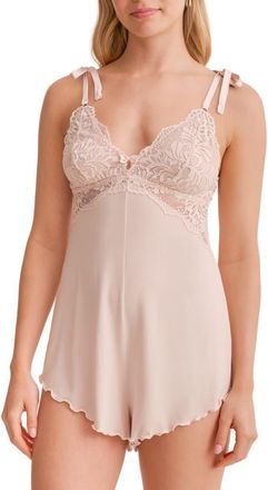 Fleur't Purely Yours Ruffle Lace Trim Romper in Champagne at Nordstrom, Size X-Large
