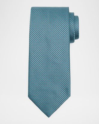Brioni Men & apos;s Micro-Geometric Square Jacquard Silk Tie