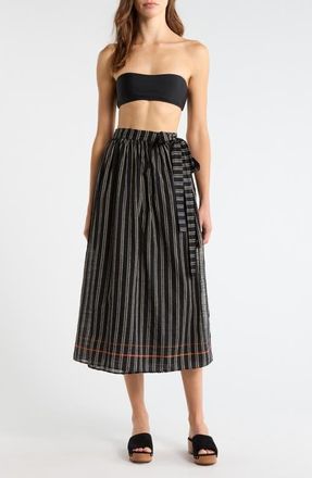 Ulla Johnson Suri Stripe Cover-Up Skirt in Noir Stripe at Nordstrom, Size Large